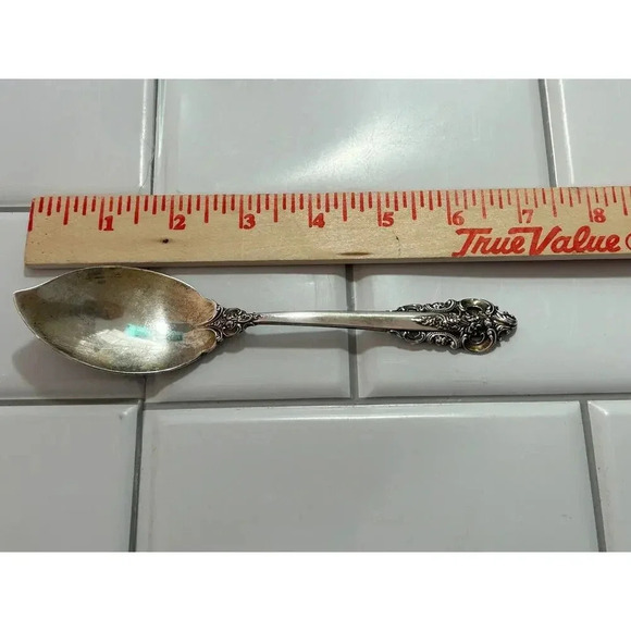 Wallace Sterling Silver Jelly Server Grande Baroque Intricate Vintage Jam Spoon - Picture 7 of 8